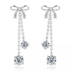 Certified 3ct. t.w. Diamond Bow Dangle Earrings 18k White Gold over Italy Silver